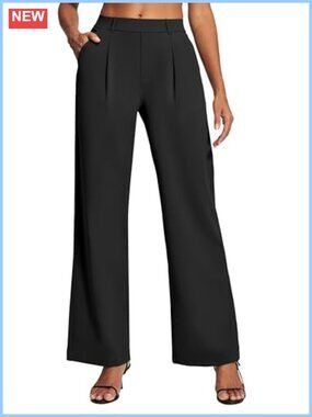 Wide Leg Stretch Dress Pants High Waist Pull On Trousers